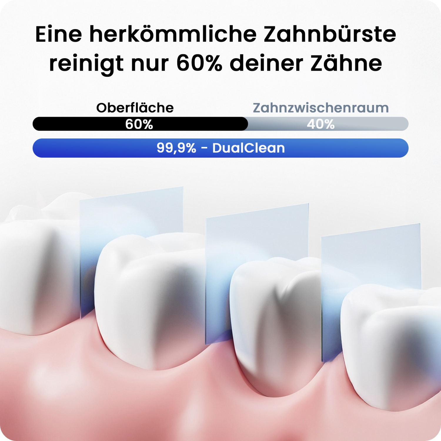 Black electric toothbrush with interchangeable heads and water jet on display.